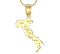 Générique Stainless Steel Map Pendant Necklaces Map Jewelry Gold Color Items for Bridal Women Man Party Gifts Jewelry (For Italian)
