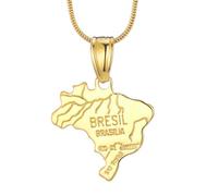 Générique Stainless Steel Map Pendant Necklaces Map Jewelry Gold Color Items for Bridal Women Man Party Gifts Jewelry (For Brazil)