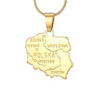 Générique Stainless Steel Map Pendant Necklaces Map Jewelry Gold Color Items for Bridal Women Man Party Gifts Jewelry (For Poland)