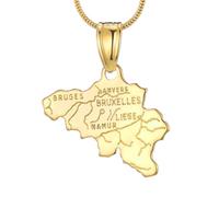 Générique Stainless Steel Map Pendant Necklaces Map Jewelry Gold Color Items for Bridal Women Man Party Gifts Jewelry (For Brussels)