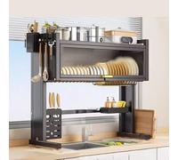 Générique Stainless Steel Oversink Dish Rack with Dustproof Cabinet Spacesaving Kitchen Drying Rack Durable Carbon Steel Dish Drainer for Efficient Nization，Nero-105Cm/40