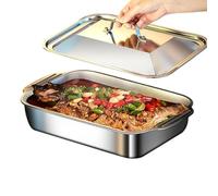 Générique Stainless Steel Roasting Oven Tin Tray, Grill Pan | Stainless Steel Roasting Tray With Lid | Pan Grill For BBQ Fish Meat Vegetables Cooking Barbecue Camping Baking Outdoors