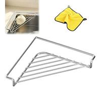 Générique Stainless Steel Triangular Corner Sink Organizer, Drying Rack with Drainage and Raised Side, Sponges Soap Plates Cups Utensils Drain Shelf for Kitchens Counter Homes Restaurant
