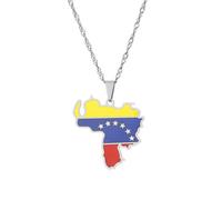 Générique Stainless Steel Venezuela Map Pendant Necklace Venezuelan Jewelry Country Maps Flag Necklace for Women/Men (Model 2)
