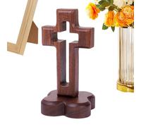 Générique Standing Cross - Religious Sculpture | Wooden Catholic Easter Home Decor, with Flower Base, for Prayer Living Room Study Bedroom Wall Office Bathroom Shelf