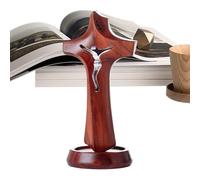 Générique Standing Cross - Wooden Catholic Decoration, Christian Jesus Statue, Handcrafted Elegant Design for Home Table Centerpiece Church Desk Living Room Bedroom Shelf, 2.52x2.91x5.98 Inches
