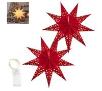 Générique Starry Christmas Hanging Lights,Light Up Paper Stars,Christmas Paper Star Lantern,Foldable Decorative Xmas Hollow Out Hanging Decoration Ornament (Red*2pcs)