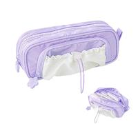 Générique Stars Pencil Case Big Capacity,Waterproof Soft Stationery Storage Bag,Cute Aesthetic Pouch Holder Drawstring Pen Case with 3 Compartments,Sweet Lovely Pencil Case for Girl (Purple)