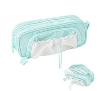 Générique Stars Pencil Case Big Capacity,Waterproof Soft Stationery Storage Bag,Cute Aesthetic Pouch Holder Drawstring Pen Case with 3 Compartments,Sweet Lovely Pencil Case for Girl (Green)