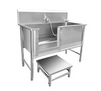 Générique Station de Lavage Professionnelle Baignoire Chien Acier Inoxydable 304 avec Escalier & Porte Coulissante, Chien avec Mitigeur Télescopique, Baignoire Toilettage Antidérapante 39.37/47.24 in