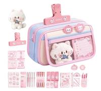 Générique Stationery Set - Cute Cat Zipper Pencil Case & Sticky Notes Kit | | Premium Canvas Fabric Large Capacity Smooth Metal Zipper Multi-Pocket Desk Organizer School Office Supply Gift Set