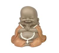 Générique Statue de Bouddha Rieur Assis en Prière, Décoration Zen, 21x20 cm, Couleur Beige Caramel Rosé