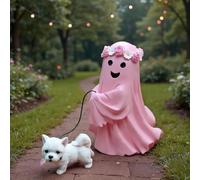 Générique Statue de Chien fantôme promeneur, 16 cm Adorable Statue avec Chiens, Statuettes de Chiens fantôme d'halloween, Figurine de fantômes et de Chien pour intérieur, extérieur, Porche, Jardin