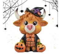 Générique Statue De Vache Highland Halloween - Statuette de Nain de Vache Highland pour Maison - Figurine en Résine Décor de Table et Étagère Fête d'halloween