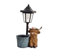 Générique Statue de Vache, Sculpture Animale avec éclairage Solaire, Figurine En Résine, Objet Artisanal, Cadeau élégant, Décoration pour, Seau En Fer