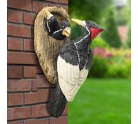 Générique Statues d'oiseaux pour Exterieur,Statue De Pic pour Tronc d'arbre - Figurine Animale en Resine Pose Nourrissage pour Jardin Parc Et Exterieur