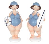 Générique Statuette Baigneuse Rétro en Polyrésine Set de 2, Décoration Bord de Mer avec Bouée et Surf 17,5 cm