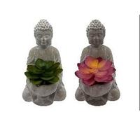 Générique Statuette de Bouddha Décorative avec Fleurs, 16 cm, Lot de 2