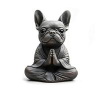 Générique Statuette de Bouledogue français en méditation, Figurine de Chien Zen Faisant Un Doigt d'honneur, décoration Humoristique en résine pour Bureau ou Jardin (#A)