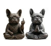 Générique Statuette de Bouledogue français en méditation, Figurine de Chien Zen Faisant Un Doigt d'honneur, décoration Humoristique en résine pour Bureau ou Jardin (Mix)