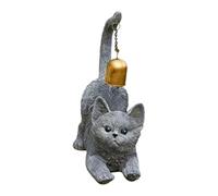 Générique Statuette de Chat en Étirement - Statue Décorative avec Clochette｜Statuette Animale pour Décoration d’Intérieur, Jardin, Entrée, Bureau, Salon & Balcon