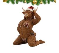 Générique Statuette Vache Noël Ornement Festif Drôle en Résine à Exposer | Figurine vache Père Noël en bikini flocon de neige Pour Bureau, Bibliothèque, Table de Chevet, Table à Manger, Séjour,