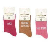 Générique STC- Lot de 3 paires de chaussettes colorées à paillettes - Garce, Fouteuse de merde, Sale gosse-TU 36/42