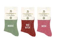 Générique STC - Lot de 3 paires de chaussettes colorées à paillettes - Morue, Bad bitch,wesh - TU 36/42