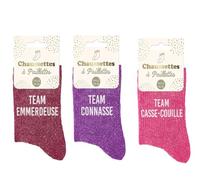 Générique STC- Lot de 3 paires de chaussettes colorées à paillettes - Team emmerdeuse, Team connasse, Team Casse-couille -TU 36/42