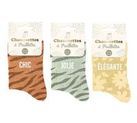 Générique STC, Lot de 3 paires de chaussettes pailletées à message - Chic, Jolie, Elégante - TU 36/42