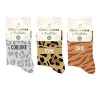 Générique STC, Lot de 3 paires de chaussettes pailletées à message - Coquine, Féline, Chic - TU 36/42