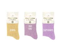 Générique STC - Lot de 3 paires de chaussettes pailletées à message - Sympa, Bad girl, captivante - TU 36/42