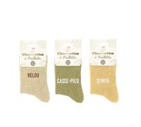 Générique STC- Lot de 3 paires de chaussettes pailletées avec message -Relou, Casse-Pied, Sympa- TU 36/42
