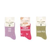 Générique STC - Lot de 3 paires de chaussettes pailletées avec messages - Bad Girl, Super connasse, Casse-pied - TU 36/42