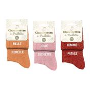Générique STC- Lot de 3 paires de chaussettes pailletées, Duo de messages - Belle/Rebelle, Jolie/Bichette, Femme/Fatale - TU 36/42