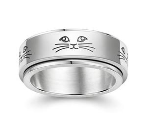 Générique Steel Rotating Ring, Band Fidget Ring, Rotatable Size 8 and 9 Cat Pattern Sensory Spinner Professional Grade Sensory Tool for Women Girls, Fidget for Men Teens Adults Daughter