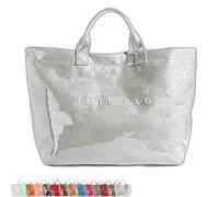 Générique Stellaya Womens Letters Print Tote Bag,Stellaya Fashion Retro Tote Bag,PVC Large Kraft Paper for Women (Silver)