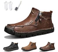 Générique Stepthetop Motorcycle Boots (Hand-Stitched Genuine Leather Boots) (Wide Toe, Waterproof, Anti-Slip) Suitable for Outdoor (Brown,41)
