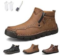 Générique Stepthetop Motorcycle Boots (Hand-Stitched Genuine Leather Boots) (Wide Toe, Waterproof, Anti-Slip) Suitable for Outdoor (Orangen,48)