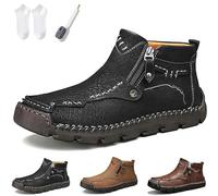 Générique Stepthetop Motorcycle Boots (Hand-Stitched Genuine Leather Boots) (Wide Toe, Waterproof, Anti-Slip) Suitable for Outdoor (Black,45)