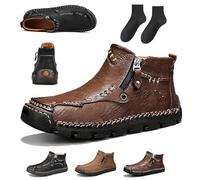 Générique Stepthetop Motorcycle Boots Men, Hand-Stitched Genuine Leather Boots-Wide Toe, Waterproof Anti-Slip, for Work, Hiking (Brown,42)