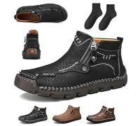 Générique Stepthetop Motorcycle Boots Men, Hand-Stitched Genuine Leather Boots-Wide Toe, Waterproof Anti-Slip, for Work, Hiking (Black,47)
