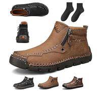 Générique Stepthetop Motorcycle Boots Men, Hand-Stitched Genuine Leather Boots-Wide Toe, Waterproof Anti-Slip, for Work, Hiking (Khaki,43)
