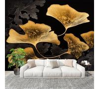 Générique Sticker Mural 3D Papier Peint Panoramique 3d Mode Feuilles De Ginkgo Peler Et Coller Fresque Murale 400x280 cm Noir Papier Peint Photo Créatif enfants DIY Salon intérieure Bureau Crèche