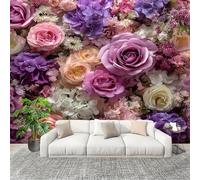 Générique Sticker Mural 3D Papier Peint Panoramique 3dFleursRoses Peler Et Coller Fresque Murale 250x175 cm Coloré Papier Peint Photo Créatif enfants DIY Salon intérieure Bureau Crèche