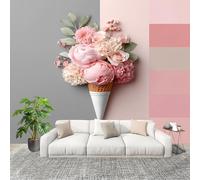 Générique Sticker Mural 3D Papier Peint Panoramique Cornet De Glace Floral Simple Peler Et Coller Fresque Murale 400x280 cm Rose Papier Peint Photo Créatif enfants DIY Salon intérieure Bureau Crèche