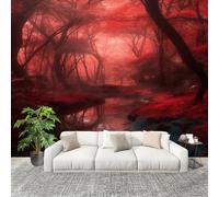 Générique Sticker Mural 3D Papier Peint Panoramique Fantaisie Tranquillité ForêT Peler Et Coller Fresque Murale 250x175 cm Rouge Papier Peint Photo Créatif enfants DIY Salon intérieure Bureau Crèche