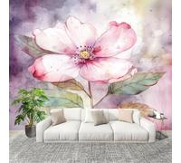 Générique Sticker Mural 3D Papier Peint Panoramique Fleurs Romantiques Aquarelle Peler Et Coller Fresque Murale 250x175 cm Rose Papier Peint Photo Créatif enfants DIY Salon intérieure Bureau Crèche