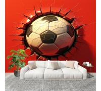 Générique Sticker Mural 3D Papier Peint Panoramique Football créatif 3D Peler Et Coller Fresque Murale 200x140 cm Rouge Papier Peint Photo Créatif enfants DIY Salon intérieure Bureau Crèche