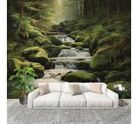 Générique Sticker Mural 3D Papier Peint Panoramique ForêTsMontagnesRuisseaux Peler Et Coller Fresque Murale 300x210 cm Vert Papier Peint Photo Créatif enfants DIY Salon intérieure Bureau Crèche